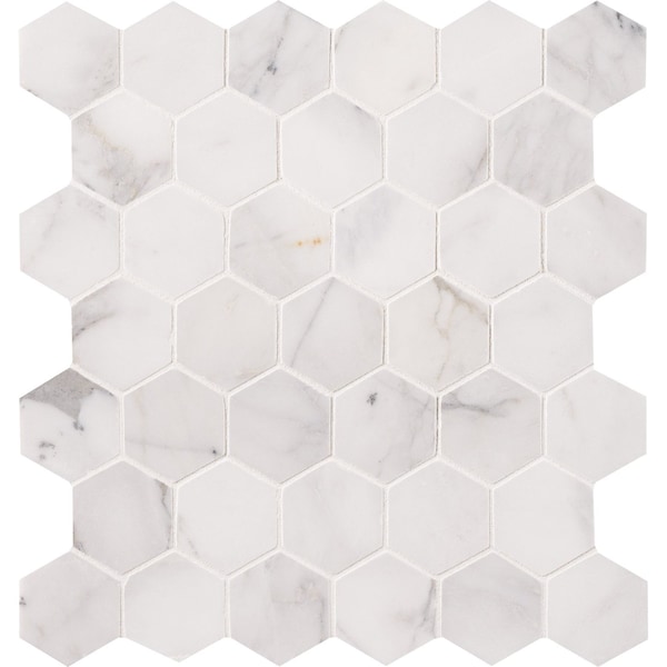 Msi Calacatta Cressa Hexagon SAMPLE Honed Marble Mesh-Mounted Mosaic Tile ZOR-MD-0478-SAM - main